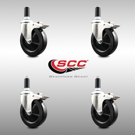 Service Caster 5 Inch 316SS Hard Rubber Wheel Swivel 1-3/8 Inch Stem Caster Set Lock Brake SCC SCC-SS316TTLEX20S514-HRS-138-4